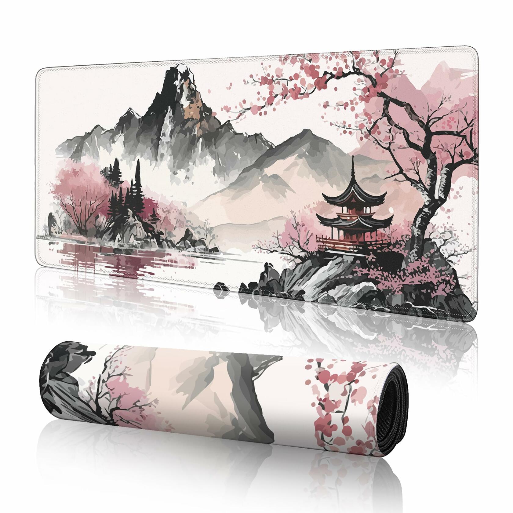 Topographic Gaming Mouse Pad Large Extended White Desk Mat 31.5x11.8